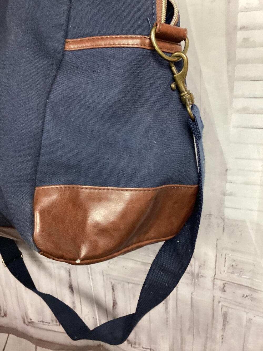 Ralph Lauren Navy Canvas Duffel with Brown Faux Leather Trim - Picture 7 of 16